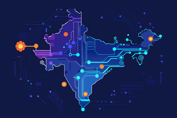 Glowing Tech Nodes on a Digital Map of India
