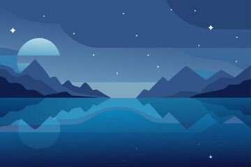 Fototapeta premium Starry Night Sky Reflections on an Empty Lakeside