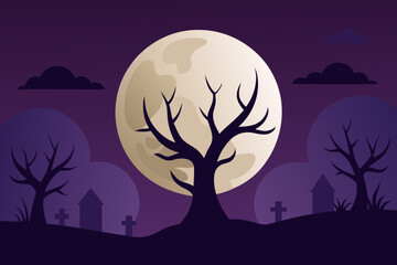 Spooky Trees in a Flat Design Halloween Background