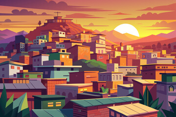 Layered Flat City Favela Rooftops Perspective
