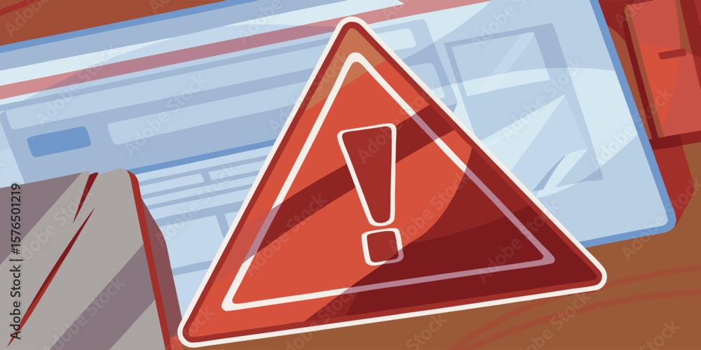 Poster red warning triangle with exclamation mark warning sign