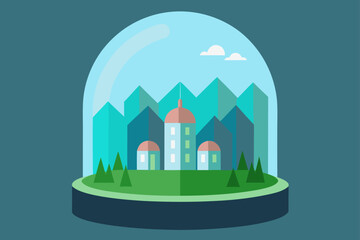 Transparent Dome of a Futuristic Greenhouse City