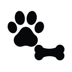 Paw print and bone black silhouette vector illustration