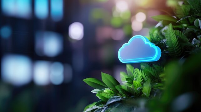 Blue cloud icon amidst greenery