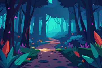 Magical Forest with a Colorful Glowing Overgrown Path