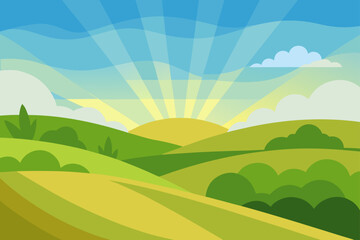 Obraz premium Rolling Countryside Hills Under a Cloudy Sky with Sunbeams