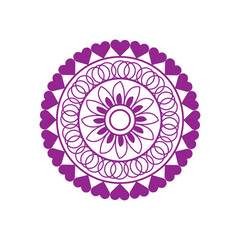 Intricate purple mandala design with heart border and floral center