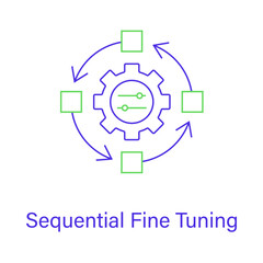 Sequential Fine Tuning Icon – Layered Training, LLM Optimization, AI Workflow, Language Adaptation, Model Evolution
