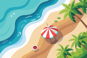 Top Down View of a Tropical Beach with Waves and Sand