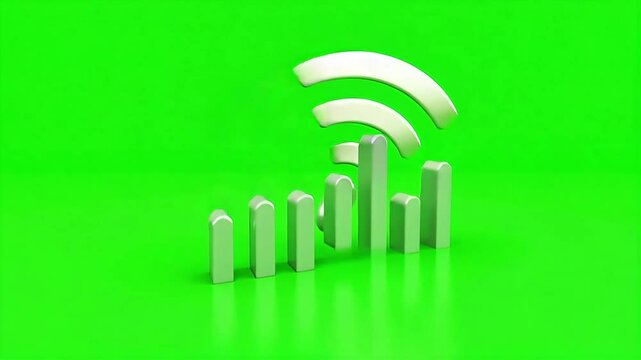 An animation showing a decrease of silver bar graphs on a bright green background, useful for stock market or business concepts.