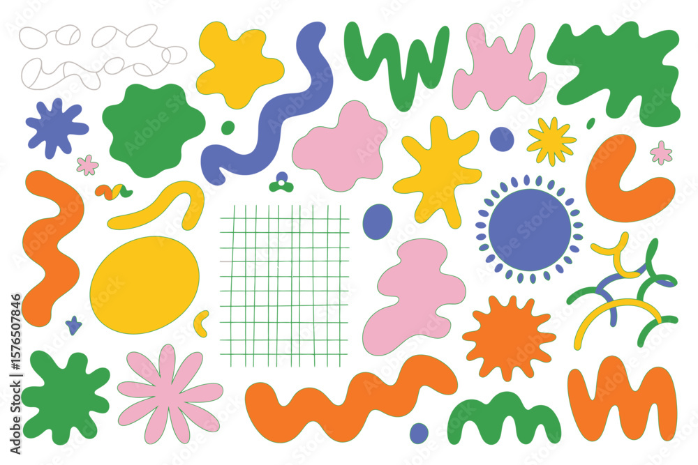 Fototapete funky shapes and abstract forms creating a modern groovy art style with playful, colorful patterns o