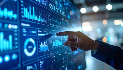 Hand interacting with a digital dashboard