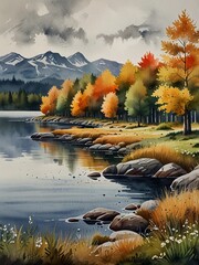 autumn landscape with lake and trees