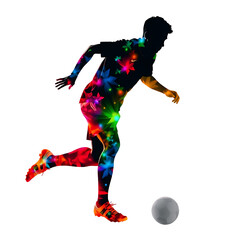 Obraz premium colorful football player silhouette with floral light effect on transparent background