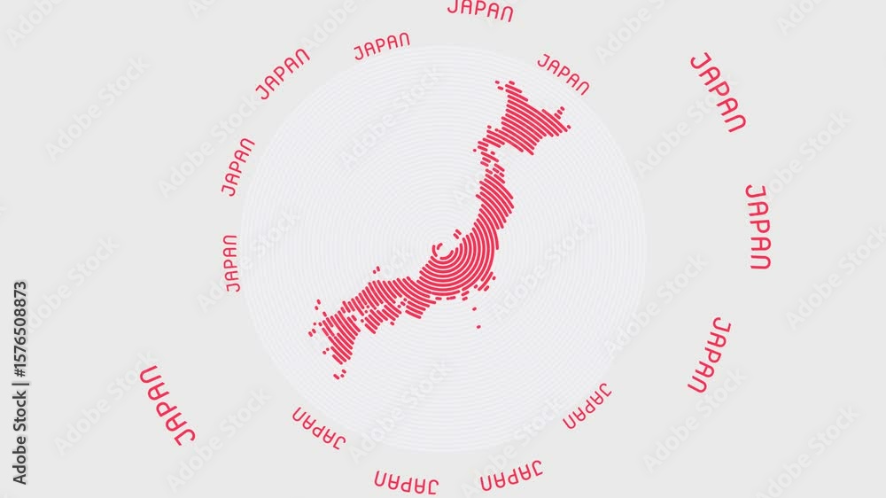 Poster japan shape with dynamic circles visual effect. animation of japan logo appearing from rotating ring