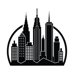 Fototapeta premium Cityscape with skyscrapers in circle frame silhouette vector illustration
