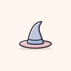 Fototapeta premium Cartoon witch hat with blue and pink colors on a light background 