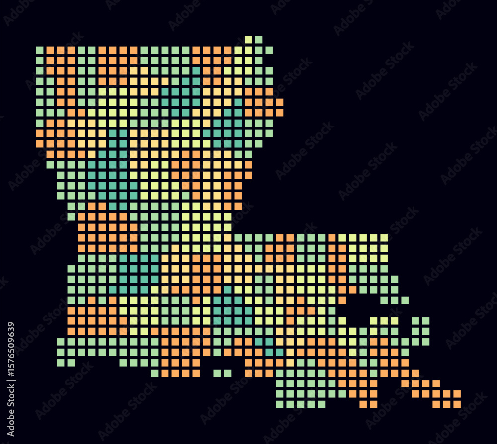 Poster louisiana dotted map. digital style map of the state on dark background. louisiana shape with square