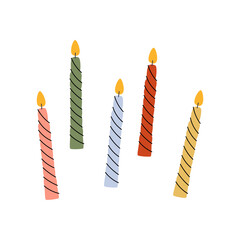 Candle sticks, festive decoration. Tall long thin wax decor, decorative birthday party light accessories for holiday.