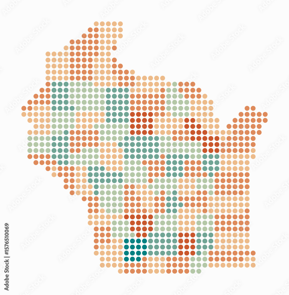 Poster wisconsin dotted map. digital style map of the state on white background. wisconsin shape with circl