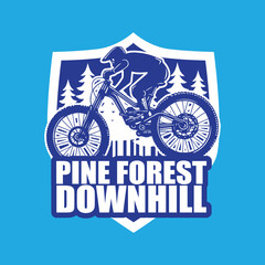 Mountain Bike Downhill Sports Logo Design in Shield Background.eps