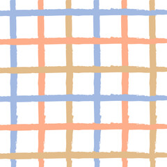 Grid pattern, seamless endless print. Checkered background, hand-drawn texture with doodle scribble thin line drawings.