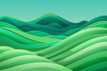 Abstract Green Mountain Landscape with Wavy Hills and Gradient Sky