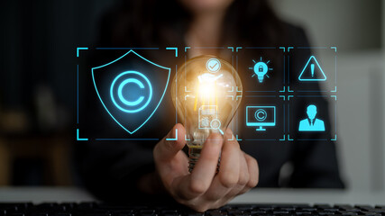 Digital copyright protection system showing secure ownership, intellectual property rights, content...