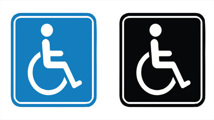 Wheelchair accessibility symbols in blue and black color backgrounds for disability and accessible area identification vector illustration

