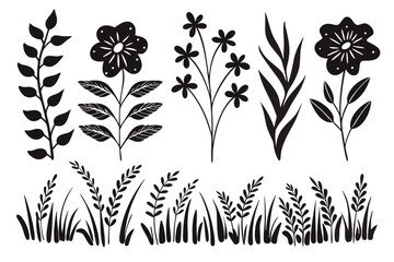 Black and white flower vector art floral design element set nature