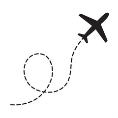 Airplane Icon with Dashed Flight Path &ndash; Travel, Tourism, or Aviation Journey Symbol for Itinerary and Air Transportation

