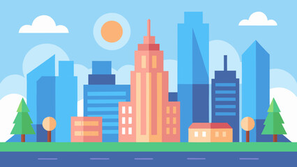 Dynamic city skyline with towering skyscrapers and modern architecture, illustrating an urban landscape where buildings reach for the sky