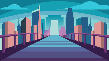Fototapeta premium Vibrant city skyline at night with business buildings and urban architecture against a blue sky illustration