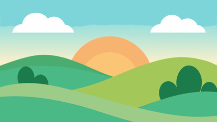 Obraz premium A picturesque mountain landscape under a vast blue sky with fluffy clouds, lush green fields, and trees