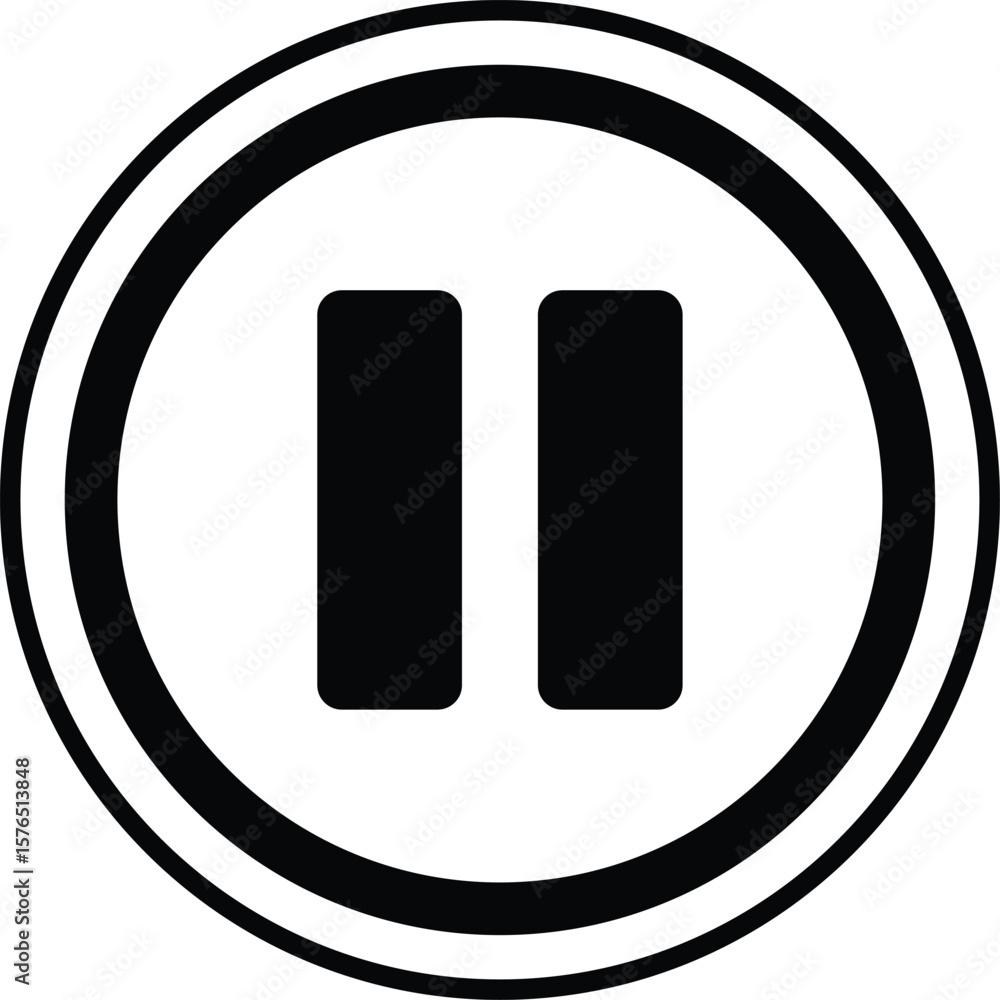 Aufkleber simple black and white circular pause button icon for media playback and control. eps-10.