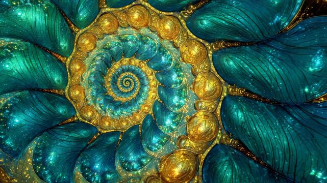 Intricate spiral design with vibrant blue and gold colors