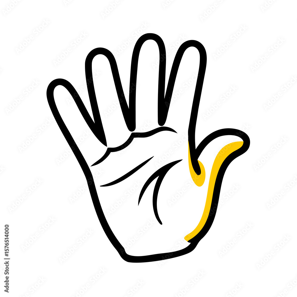 Aufkleber an open hand with yellow accents on a transparent background, representing help and openness for div
