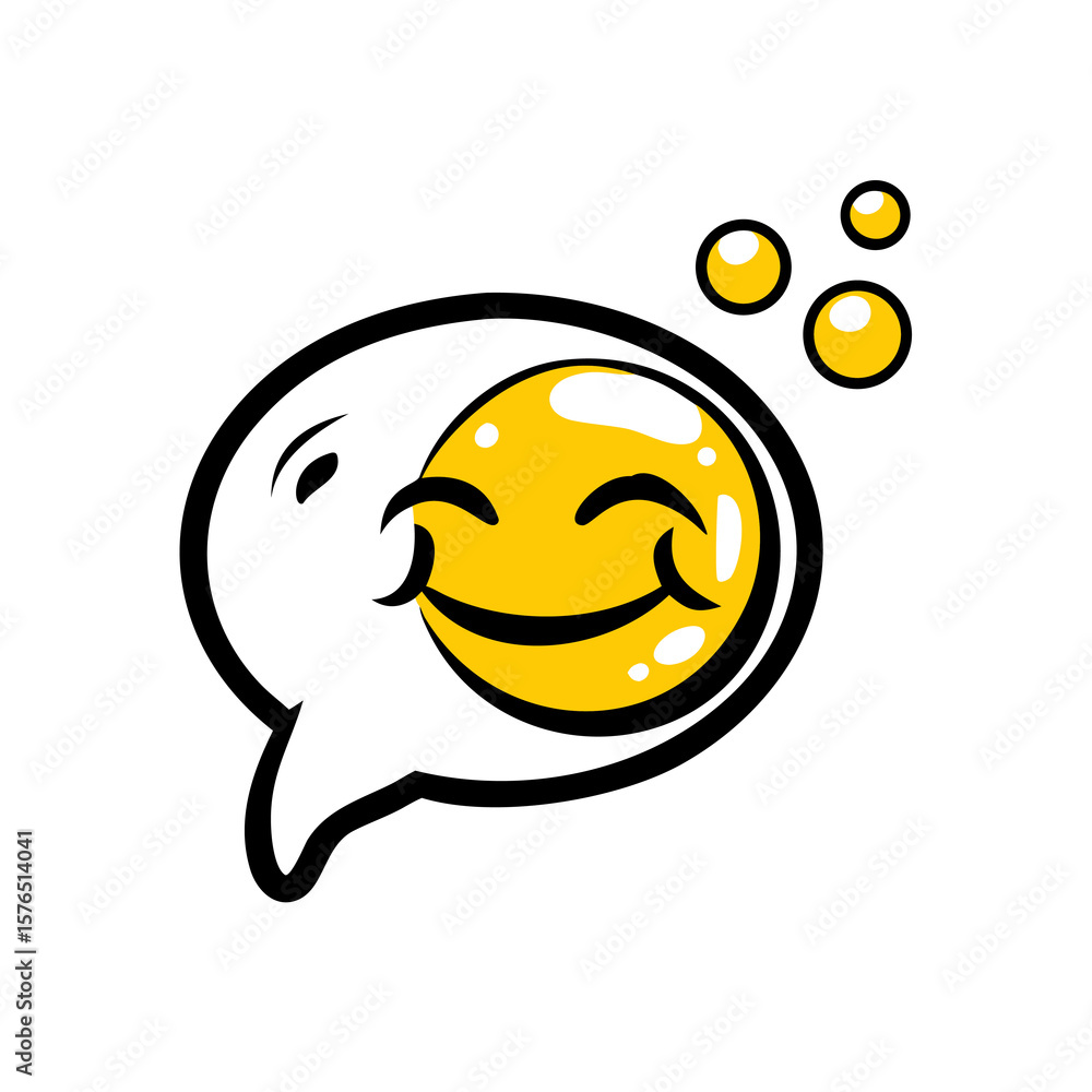 Poster whimsical speech bubble illustration with smiling face and bubbles for positive communication and de