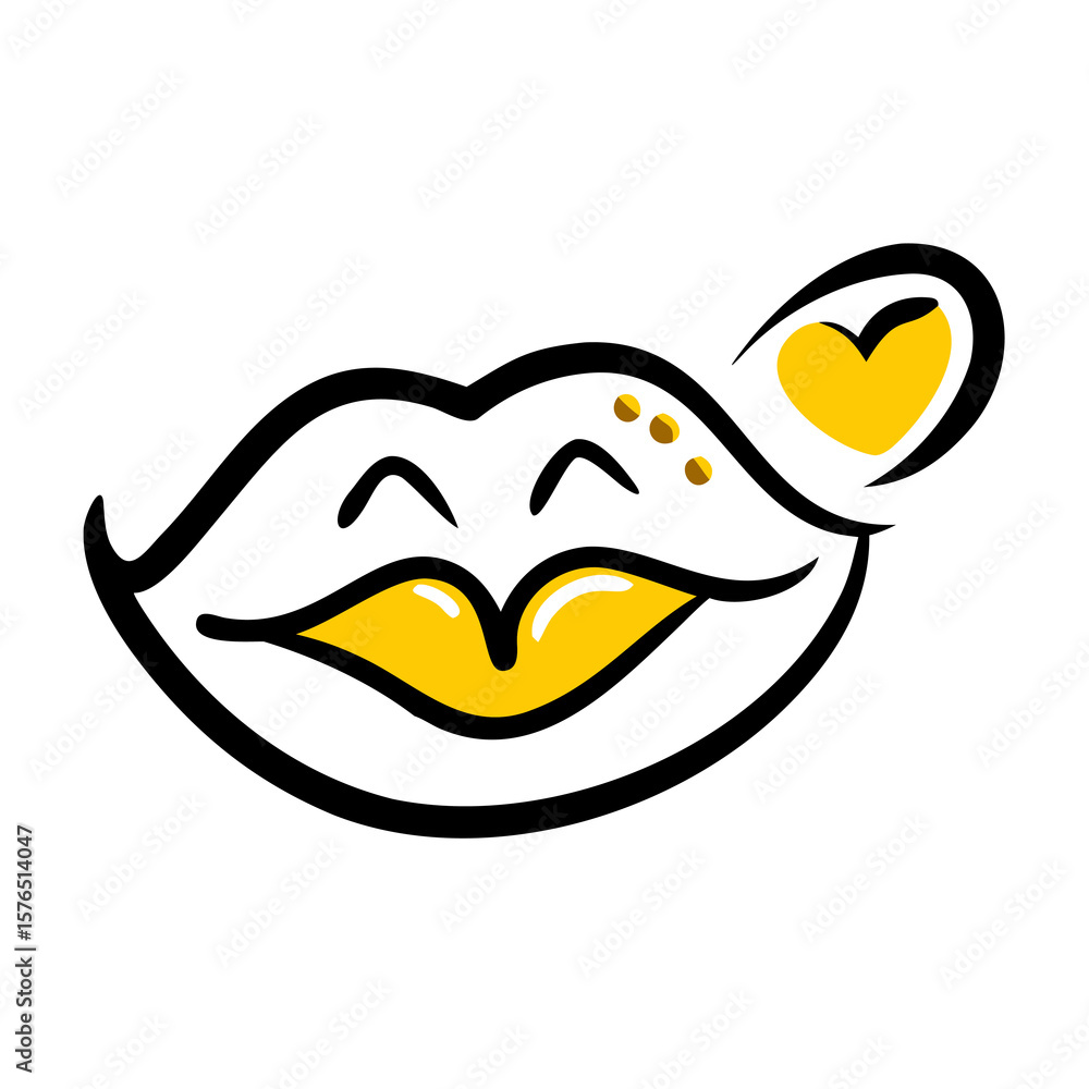 Aufkleber a playful cartoon illustration of lips with a heart bubble, featuring a transparent background for v