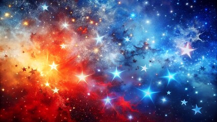 Naklejka premium Photo of a dazzling cosmic nebula bursts with vibrant red and blue hues, filled with countless twinkling stars and sparkling lights, creating a mesmerizing universe