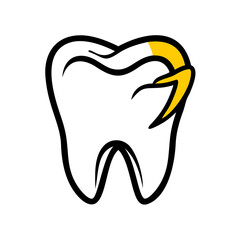 Dental Caries Illustration with Yellow Highlight on Transparent Backdrop, Ideal for Educational Materials and Dental Health Awareness Campaigns, Showing Tooth Decay