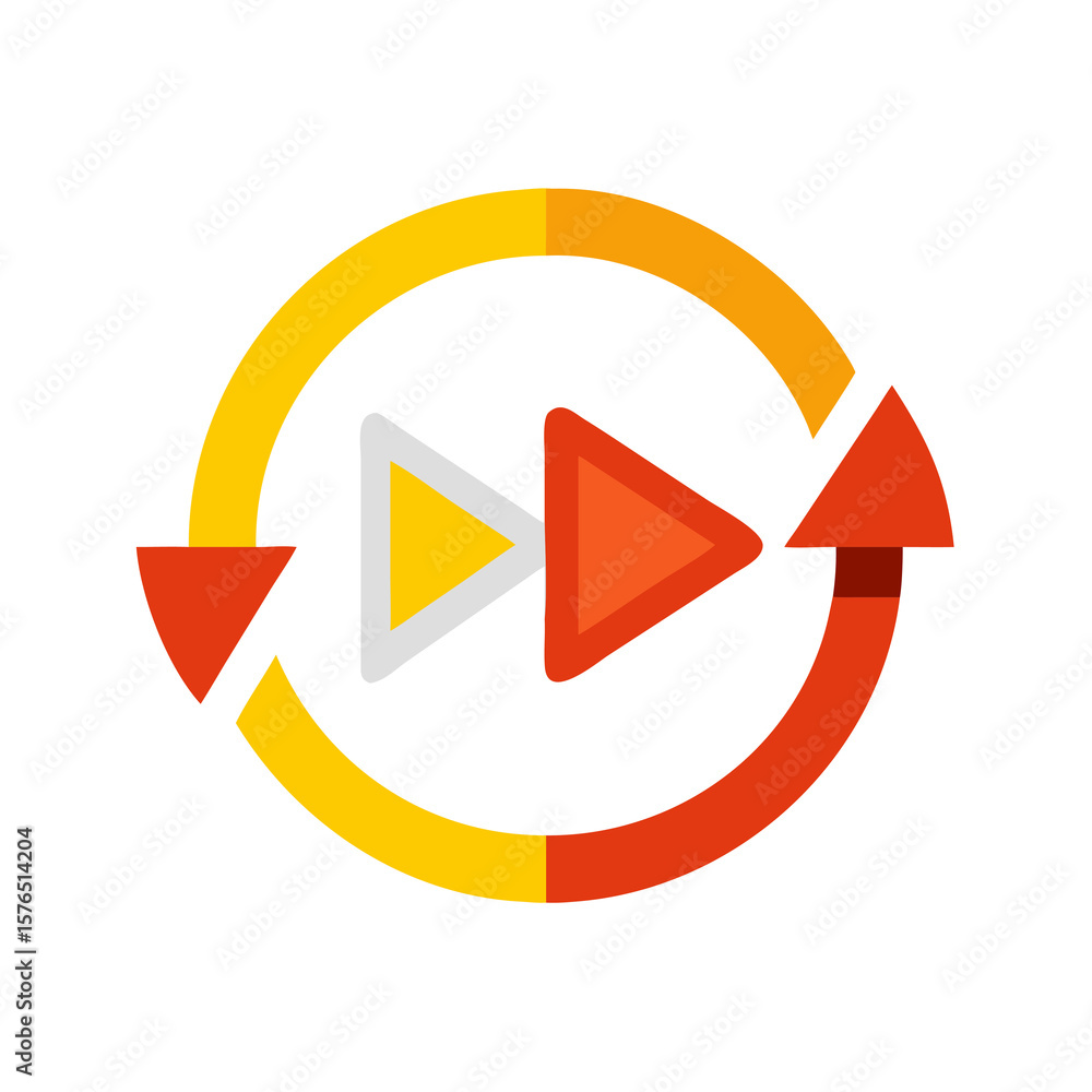 Poster animated playback loop icon with arrows and triangles for continuous media playback and seamless vid