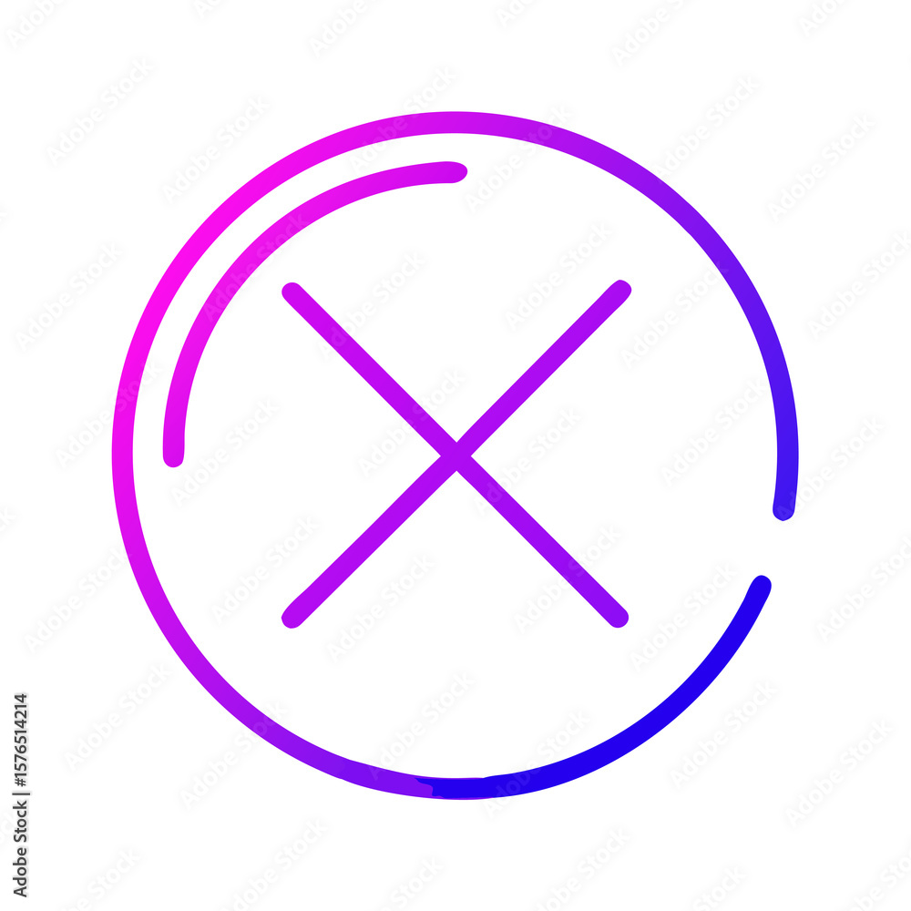 Poster cross mark icon with gradient circle outline on transparent background, symbol of rejection and erro