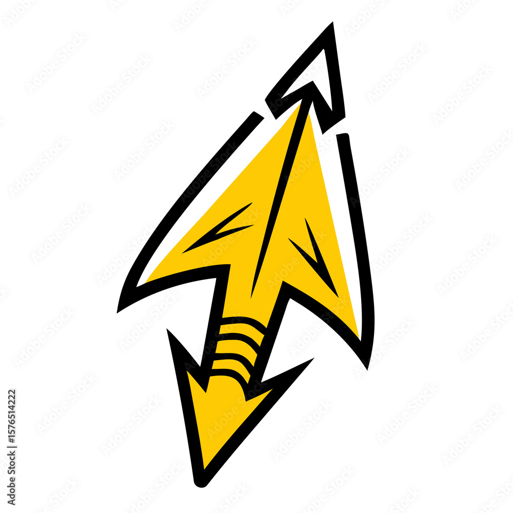 Poster stylized arrow pointing up and down with bold outline on transparent backdrop, dynamic directional s