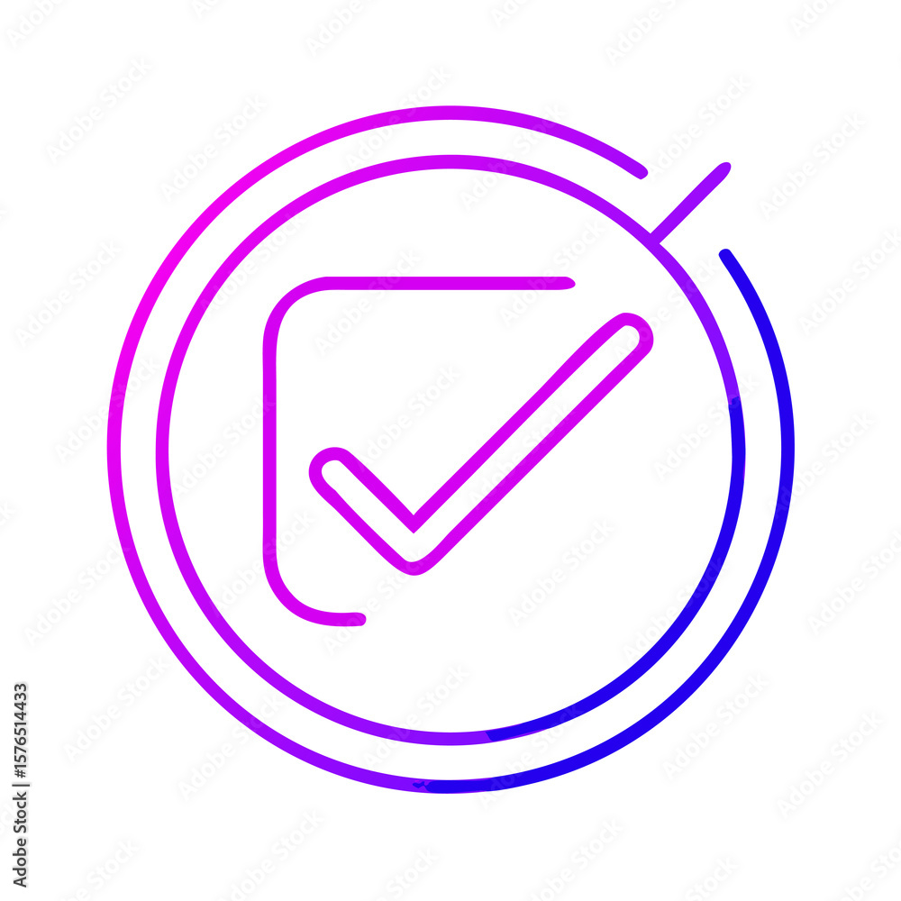 Poster gradient check mark icon in circle outline: modern symbol for approval, verification, and task compl