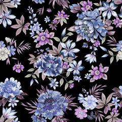 A beautiful Digital Flowers Motif Design watercolor illustration. Manual composition. Design for cover, fabric, print with textile designe
