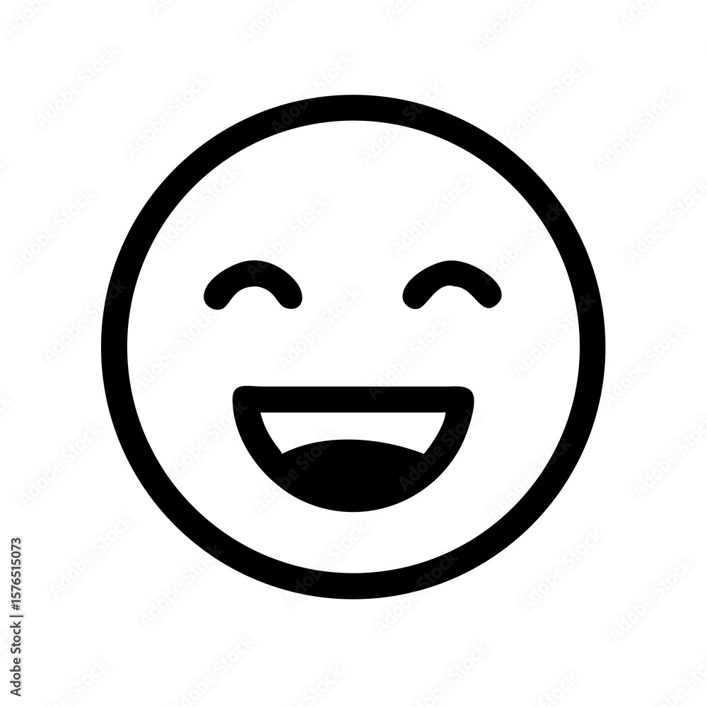 Poster joyful expression a simple black and white emoji icon conveying happiness and positivity on a transp