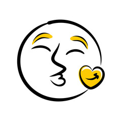 Kissing Face Emoji with Heart Symbolizing Affection and Tenderness, Expressive Emoticon on Transparent Backdrop for Digital Communication