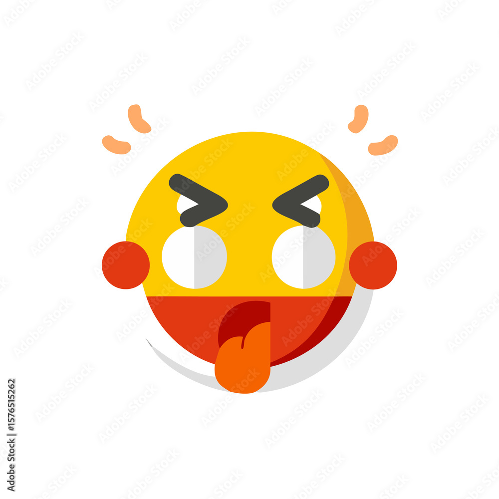 Poster expressive emoji illustration depicting a playful and mischievous character with tongue out and squi