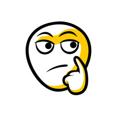 Obraz premium Thoughtful Emoji Icon with Finger on Cheek Depicting Contemplation and Consideration, Symbolizing Thinking Process and Decision Making